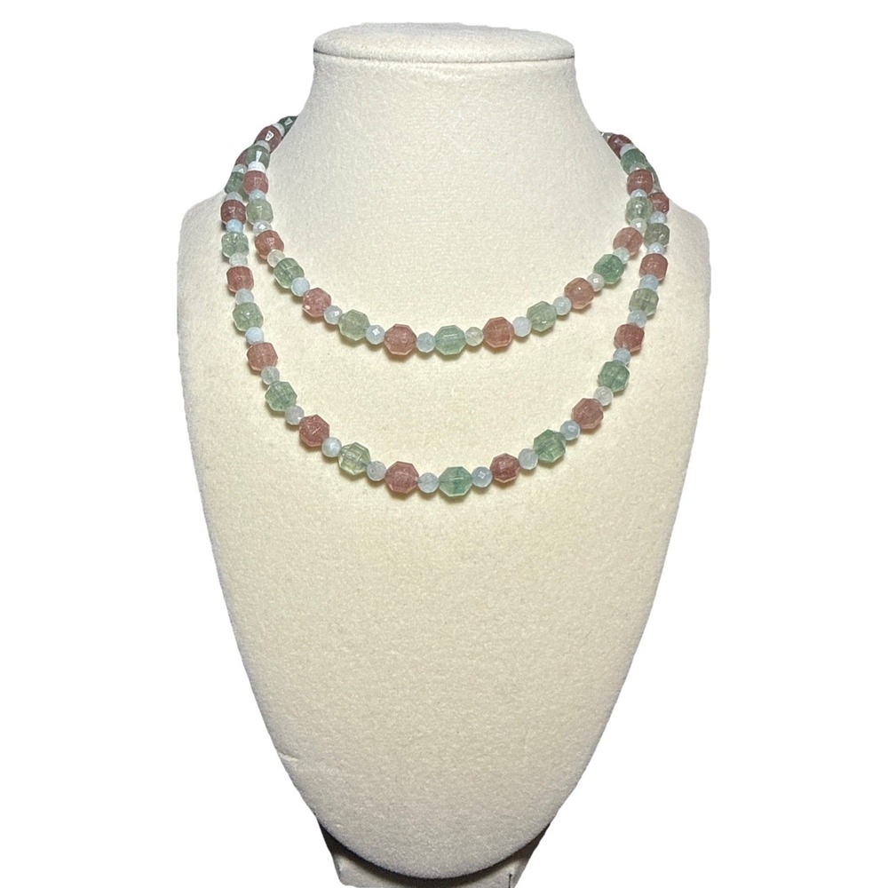 Jay King Rose Quartz and Jade Sterling Silver Long‎ Beaded Necklace J13-16